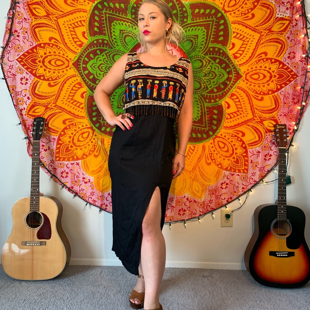 Vintage African dress with beaded fringe